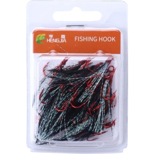 HENGJIA 20PCS High Carbon Steel Treble Hooks Fishing Lure black feather red Hooks Tackle fishing accessories