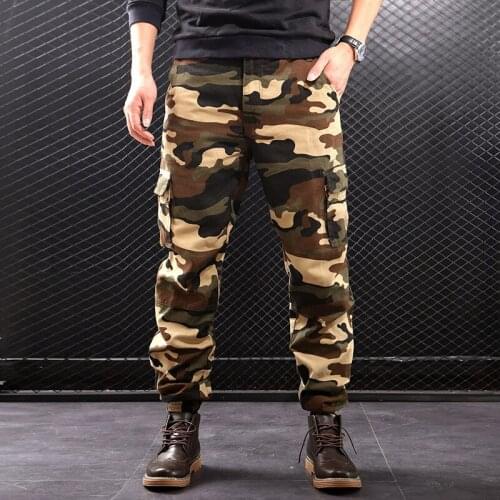 Camouflage Drawstring Cargo Pants Men Spring Autumn Casual Cotton Multi Pocket Streetwear Loose Trousers Overalls Military Pants