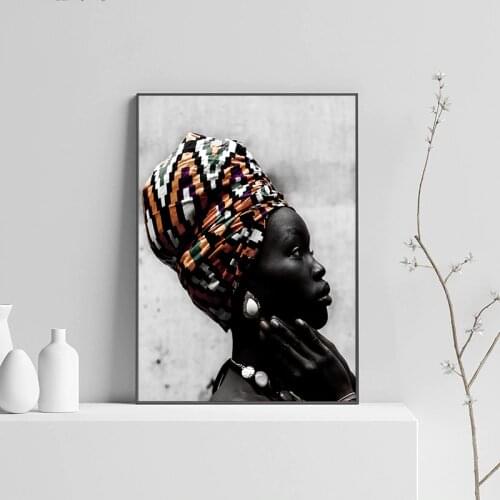 Black Gold Elegant African Art Woman Oil Painting on Canvas Cuadros Posters Prints Scandinavian Wall Picture for Living Room