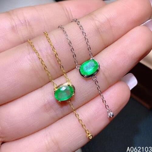 KJJEAXCMY fine jewelry 925 Sterling Silver inlaid natural emerald Womens popular fresh ol style oval gem pendant necklace suppo