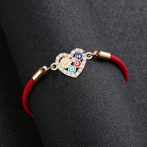 Classic Minimalism Silver Color Love Heart Shape Charm Bracelet Red Rope Thread String Braid Evil Eye Bracelets For Men Women Co