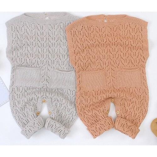 2020 Autumn Winter Baby Boy Girl Kids Knitting Romper Baby Boys Girls Pure Color Hollow Out Sleeveless Rompers Clothes