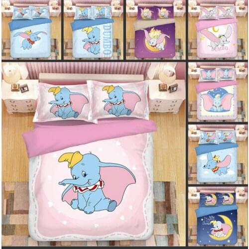 Cartoon Dumbo Bedding Sets Boy/Girls Single double Twin king queen Kids luxury Duvet Cover Set Pillowcases star pink bedclothes