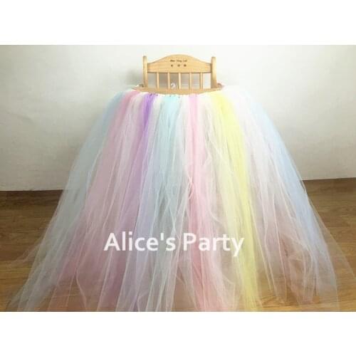 Handmade 90cm High Unicorn Tutu Lace Skirt Pastel Rainbow Highchair Banner Macaroon Birthday Bunting Girl 1st Party Decoration
