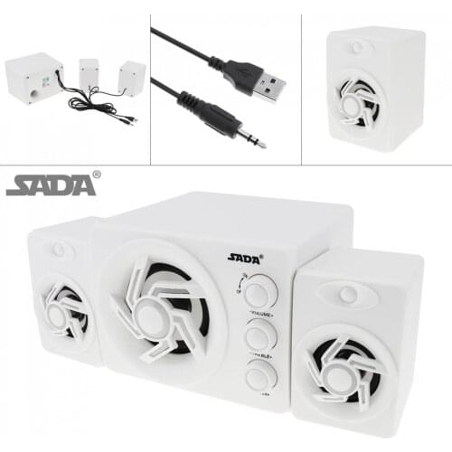 SADA D-211 2.1 Mini White 3W ABS Subwoofer PC Speaker Portable Music USB Computer Speaker for Desktop TV PC Smartphone