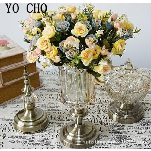 13 Heads Mini Silk Artificial Flowers Rose Bunch 5 Branches Rose Small Bouquet Flores for Home Wedding Decor Fake Flower Bouquet