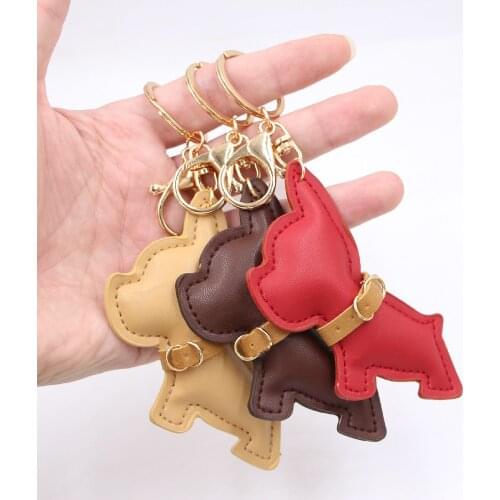 Fashion Punk Bulldog Keychain PU Leather Dog Keychains For Women Bag Charm Trinket Men Car Key Ring Key Chain Jewelry