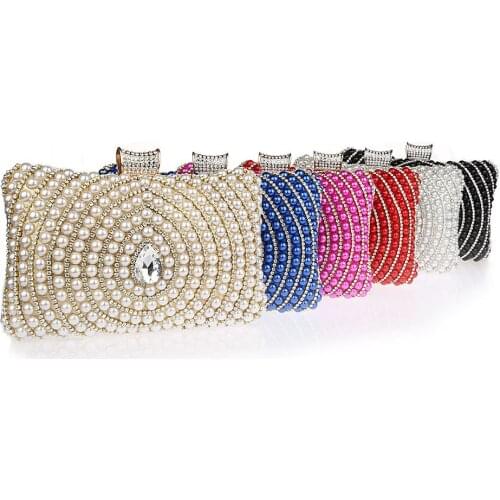 Fashion Pearls Clutch Bag White Beige Evening Bags Beaded Women Shoulder Bags Wedding Party Purse Diamonds Clutch Bag WY187