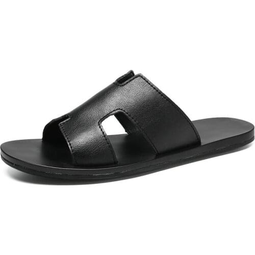 Cross Tied Men Slipper Thick Heel Luxury Moccasin Cow Leather Guys Slides High Quality