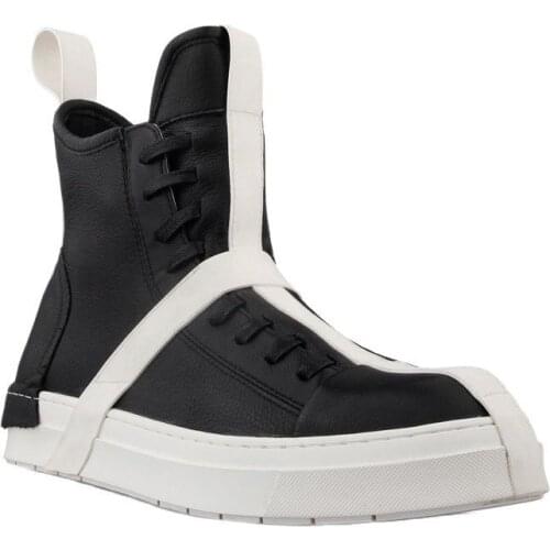 2018 High Cost Handmade Mens Genuine Leather High Top Patchwork High Street Lovers Shoes Hip Hop trainer Cool Punk Boots