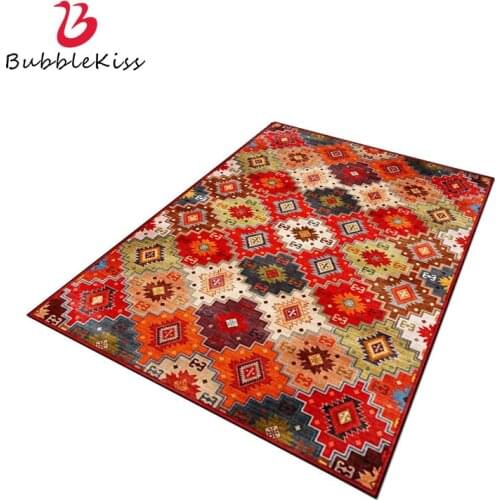 Bubble Kiss Bohemian Style Carpet Red Geometric Ethnic Rugs Living Room Door Mat Customized Home Carpets Bedroom Decor Area Rug