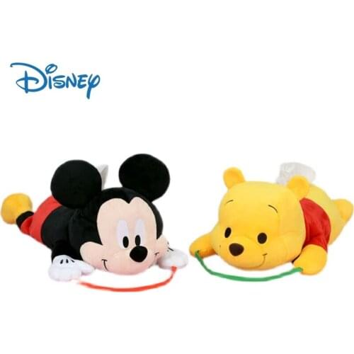 39cm New Disney Genuine Mickey Mouse Plush Tissue Box Kawaii Winnie The Pooh Anime Figures Stuffed Dolls Paper Bags Decor Gifts