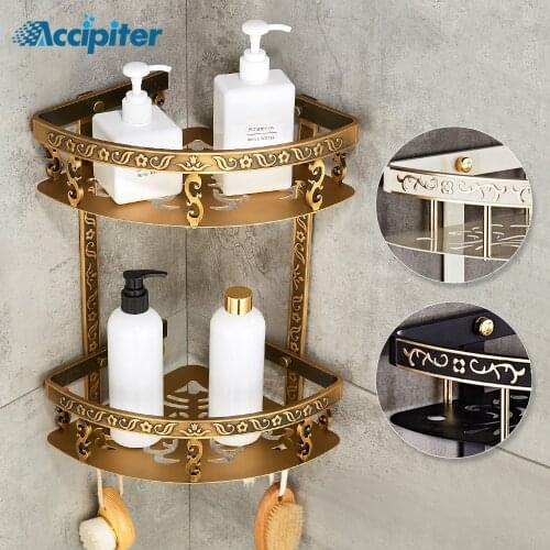 Nail Free Bathroom Shelves 2 Layer Antique Metal Shower Corner Shelf Wall Mount Shampoo Shelf bathroom accessories