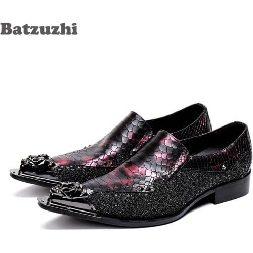 Batzuzhi Luxury Fashion Shoes Men Designers Dress Shoes Metal Tip Scales Pattern Designers Oxford Shoes Zapatos Hombre,US6-12
