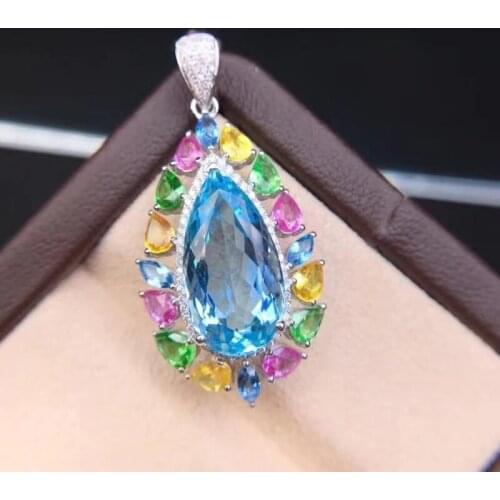 Luxury Colorful Water Drop Pendant Necklace Inlay Blue Crystal Zircon Fashion Jewelry For Women Wedding Choker Valentines Gifts