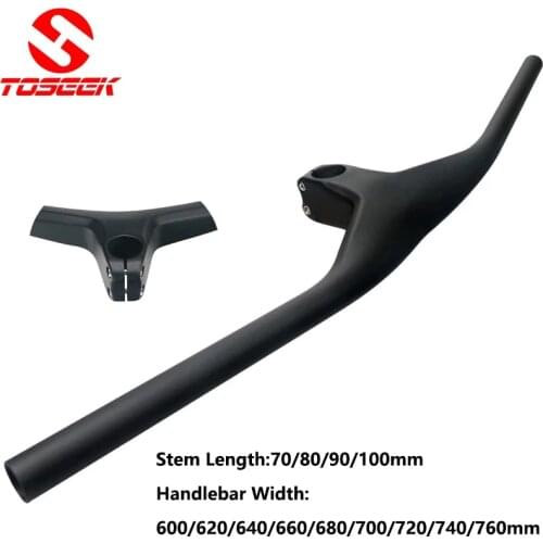 TOSEEK full carbon MTB handlebar one-integrated Mountain Bike handlebar UD matte black -17 degree carbon handlebar stem no logo