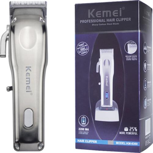 KM9360 Silvery Metal Hair Clipper with LED Display Silent Ceramic Knife Rechargeable Hair Trimmer Haircut Machine EU Plug F35