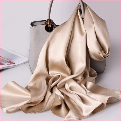 Silk Women Scarf Silk Scarves Delicate Autumn Female %100 Pure Color 175*55 CM