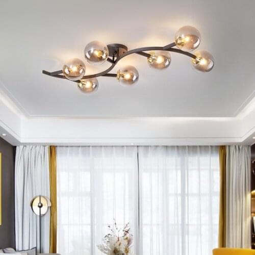 Nordic Simplicity LED Glass Ball Chandelier for Living Room Bedroom Kitchen Modern Luster 7 Heads Leaves Hanging Lamp Fixtures