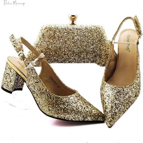 Comfortable Heels Golden Color Nigerian Women Sandals High Quality Sweet Style for Royal Wedding Party Slingbacks Sandals