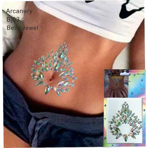 BJ03 1 Piece Rainbow Clear Resin Body Belly Jewelry Rhinestone Belly Rings Sticker Best for Swimsuit body Art Tattoo Sticker