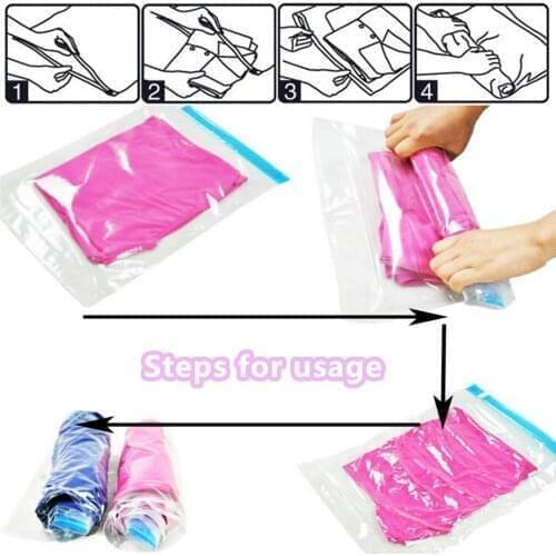 Manually Vacuum Compressed Bag Roll Up Seal Bags Travel Space Saver Storage Bags Clothes Organizer Reusable Packing Sacks