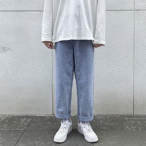 High Waisted Vintage Oversized Joggers Pants Men Grey Streetwear Baggy Jeans 2021 Mens Kpop Solid Denim Pants Couple