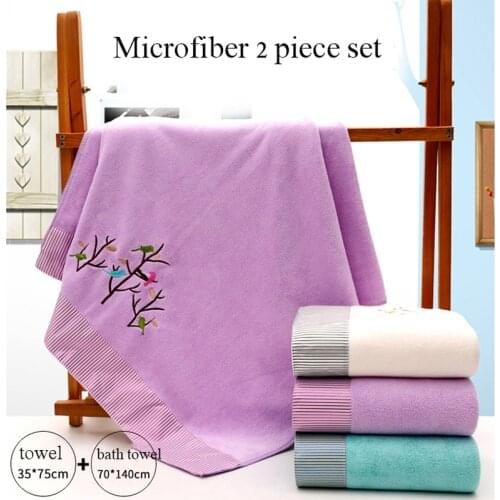 YJBSYLS 2021 2 Pieces of Microfiber Lace Embroidery Cartoon Soft Absorbent Towel Towels Bathroom Bath TowelsFor Adults Towels