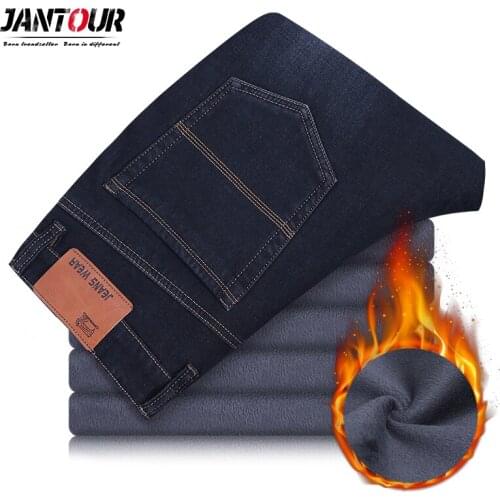 Plus Size Jeans 2021 Winter Fleece Oversized Jeans Men Casual Black Blue Baggy Pants Thicken Elasticity Man Pants Big Size 30-44