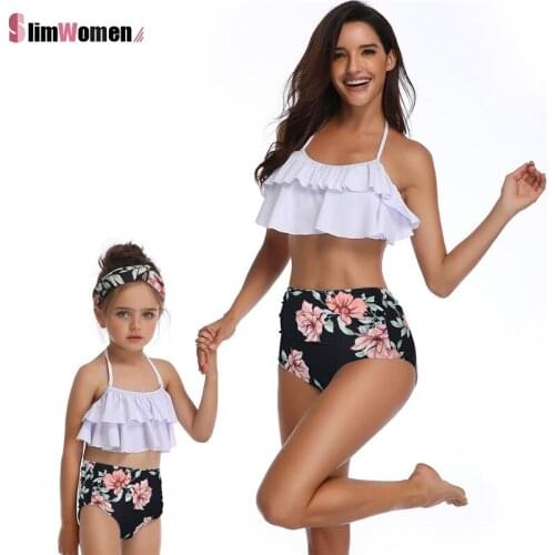 Women Girl Double Layer Ruffles Bikini Set 2021 Swimsuit Swimwear Mom Swimsuit Bathing Suits Baby Kid Beach Swimwear Biquini Hot