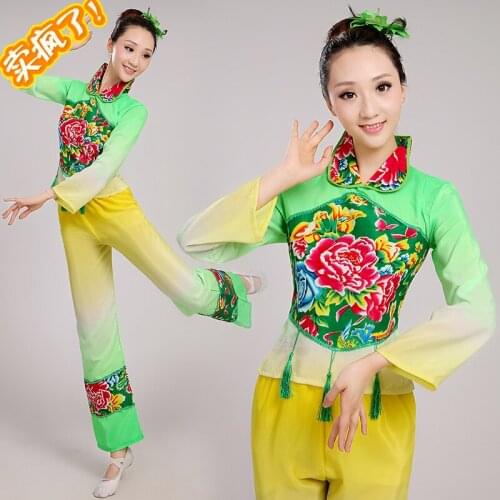 Northeast yangko dance clothing printing fan women dance costumes new classical dance costume female Jasmine Flower Drum dress