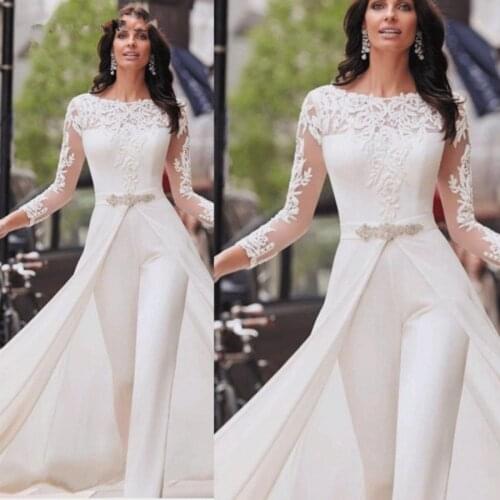 White Long sleeve Mother Of The Bride Dresses Jumpsuit Dubai Arabic Evening Dress Party Pants abiye formal dress robe de soiree