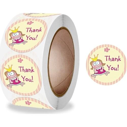 1 Inch 500 Pcs/Roll Cute Girl Thank You Stickers Labels for Baking Gift Cards, Parties, Birthday,Wedding Packaging