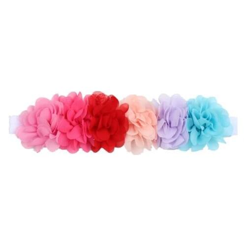 1pc New Rainbow Six Chiffon Flower Headband Girls Hairband Bohemian Flower Tiara Floral Headwear Bandeau turban Hair Accessories