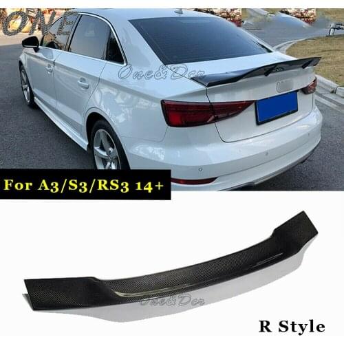 Fit For 14+ Audi A3 S3 RS3 Trunk Lip Highkick Wing R Type Carbon Fiber Rear Spoiler Trim 1pcs