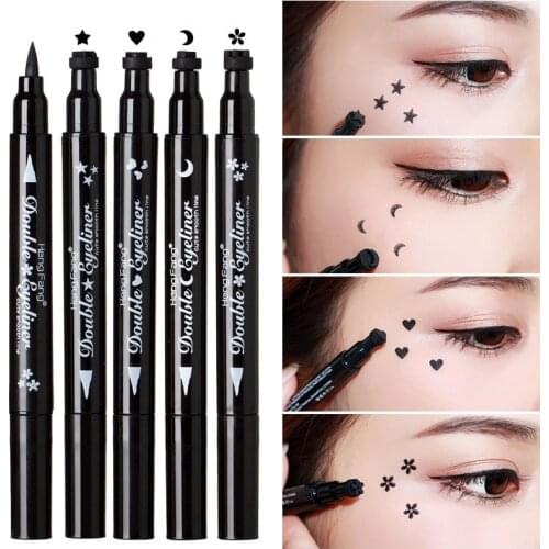 1pc Liquid Eyeliner Pencil Double-headed Eye Liner 3 Colors Super Waterproof Dotted Star Moon Flower Heart Shape Makeup Tools