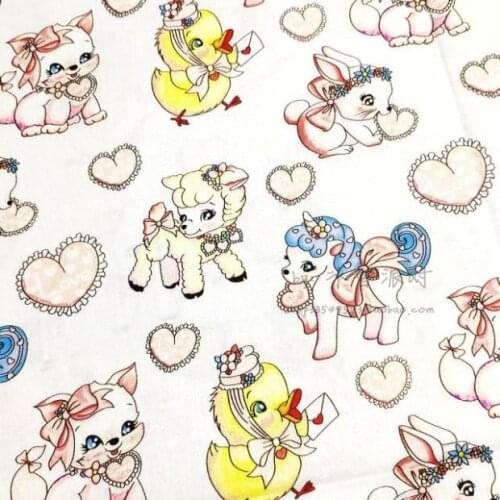 Cartoon Animals Hearts Flowers Print 100% Cotton Fabric for Girl Clothes Hometextile Cushion Cover Curtain DIY 105cm Width
