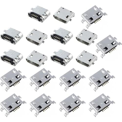 20 Pcs Type B Micro-USB 5 Pin Female Jack Socket Charger Mount Receptacle Connector, 10 Pcs 8X6X3Mm & 10 Pcs 11X7X2 Mm