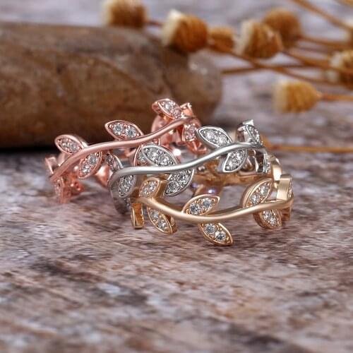 2021 New Romantic Leaf Crystal Wedding Rings For Women Rose Gold Charm Shiny Zircon Branch Rings Fashion Bridal Luxury Jewelry