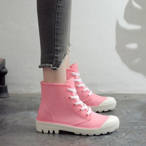 2021 Spring Summer Rain Boots Women Shoes Candy Color Non-slip Jelly Shoes Woman Ankle Boots Lace Up Boot Waterproof Gum'd Boots