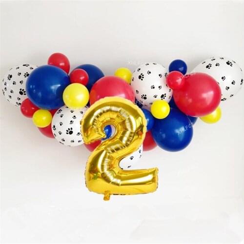 33pcs Paw Balloons Garland Arch Kit White Paw Red Blue Latex with 32inch number Balloon Animal Theme Party Birthday Decoration