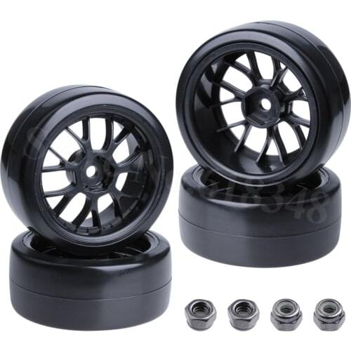 4PCS Hard Plastic 12mm Hex RC 1/10 Drift Tires and Wheels for Tamiya Sakura HPI HSP Redcat RC Models