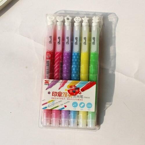 6 Pcs/lot New Cartoon Cute Highlighter Marker Pen Double-headed Seal Highlighter Office School Supplies