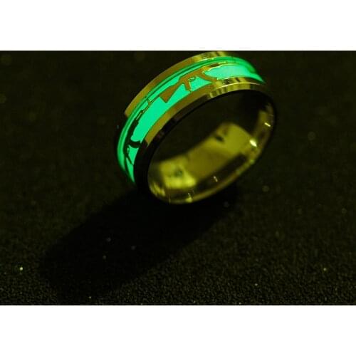 AK47 Pattern Accessories Glow in Dark Ring Silver Color Band Night Light Finger Jewerly Personal Garniture Birthday Gifts