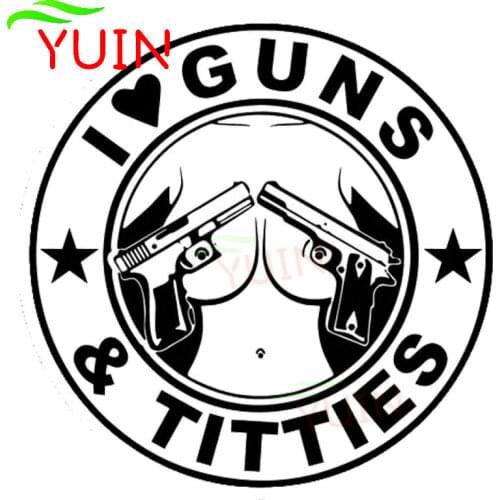 Car Sticker LOVE GUNS AND TITTIES Decorative Accessories Sexy Decal Creative PVC Bumper Pear Windshield Waterproof Stickers