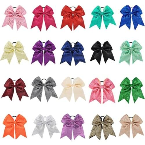 8 inch Large Big Sequin Bows Elastic Hair Bands Grosgrain Ribbon For Cheerleading kid Girl Hair Accessories Boutique