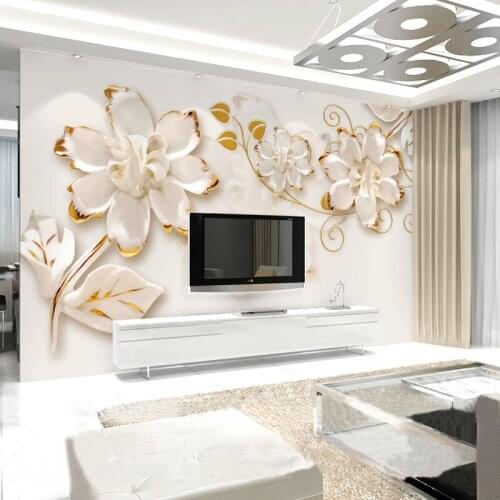 Large Custom Embossed flower Papel Murals 3d wall murals wallpaper for Living room TV background 3d photo mural Wall paper