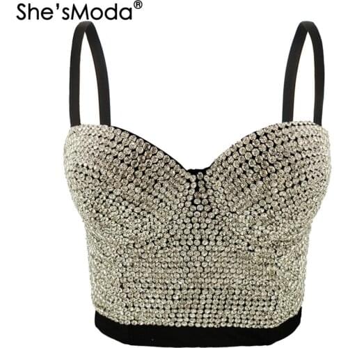 ShesModa Diamonds Bustier Push Up Night Club Bralette Womens Bra Cropped Top Vest Corset Plus Size