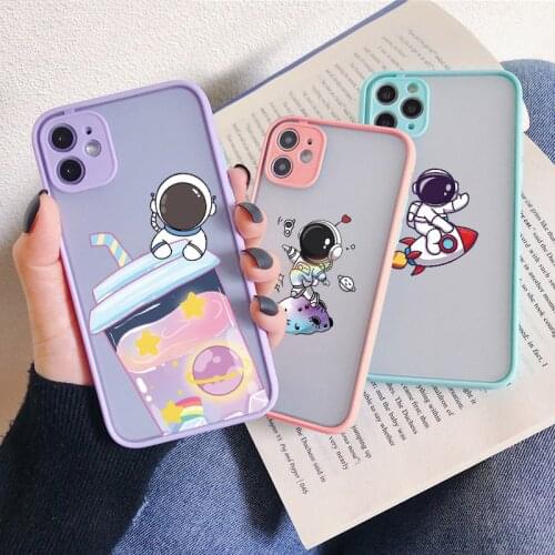 Cute Cartoon Astronaut Space Phone Case For iPhone XS MAX XR X 12 11 Pro MAX 6s 7 8 Plus SE2020 Hard Matte Shockproof Back Cover