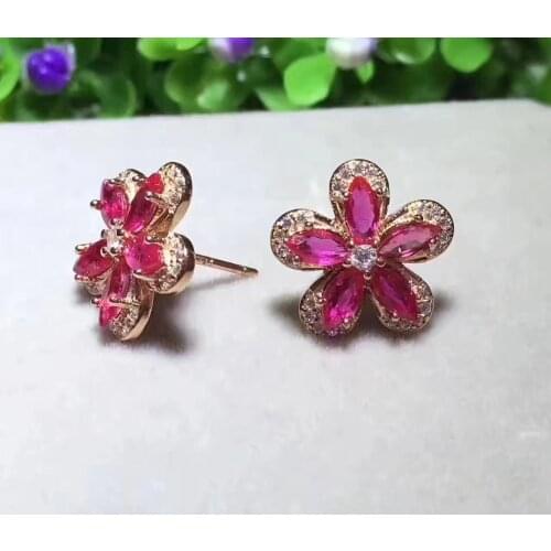 Flower Ruby stud earring Natural and real ruby 925 sterling silver Fine jewelry 3*6mm *10pcs gem